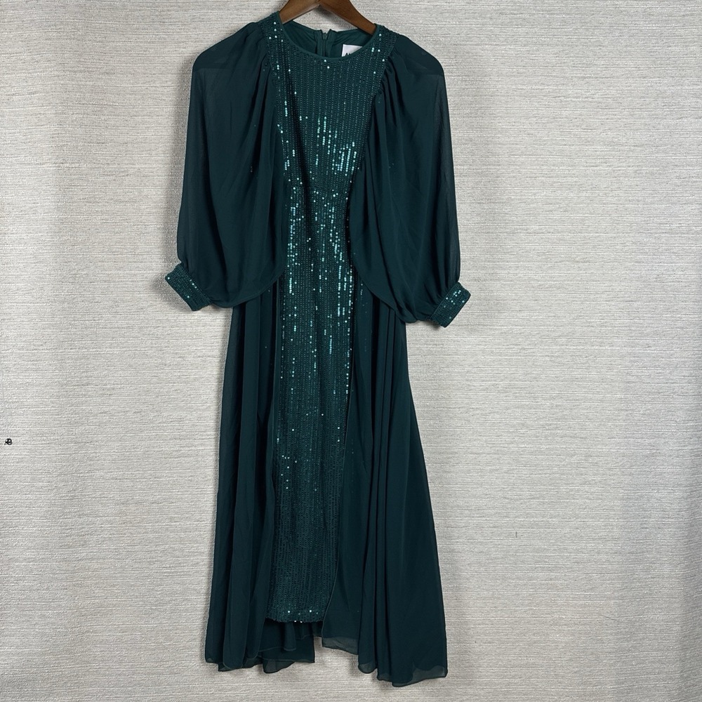 Alisa & Leo Size 9 Green Sequin Dress Sheer Open Sleeve Formal Dance Prom Hoco